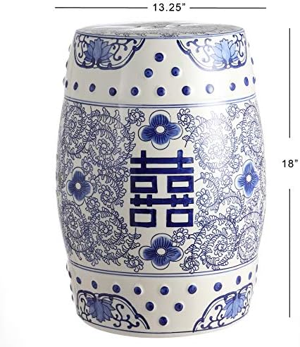 JONATHAN Y Double Happiness Ceramic Garden Stool 18" Table, Blue/White