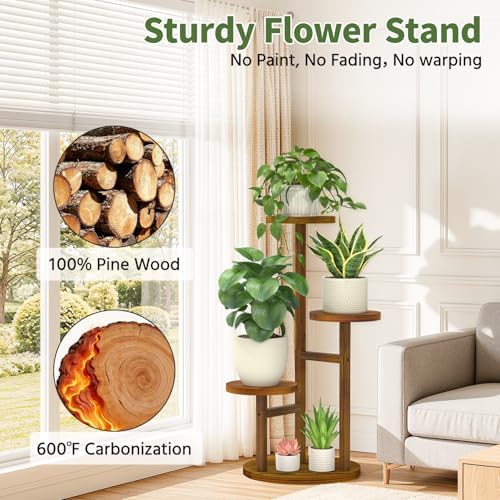 LASZOLA Wood Small Plant Stand Table Tall for Indoor Corner, 3 Tier Brown