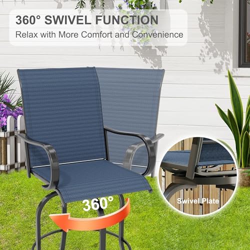 Outdoor Swivel Bar Stools Set of 2, Bar Height Patio Chairs with High Back & Armrest, All-Weather Textilene Fabric 360° Swivel Tall Barstools for Patio, Deck, Backyard, Garden