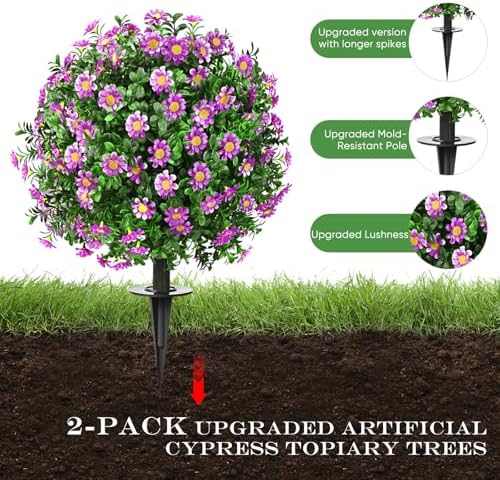 FAJUNZH Artificial Topiary Bushes for Outdoors with Spike, Boxwood Ball Fake Shrubs UV Resistant Faux Plants for Indoor Outdoor Fall Thanksgiving Halloween Decor