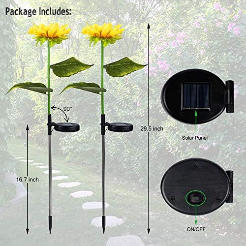 FORUP 2 Pack Solar Garden Stake Lights, Outdoor Sunflower LED Lights for Patio, Lawn, Garden, Yard, Pathway Decoration, Yellow