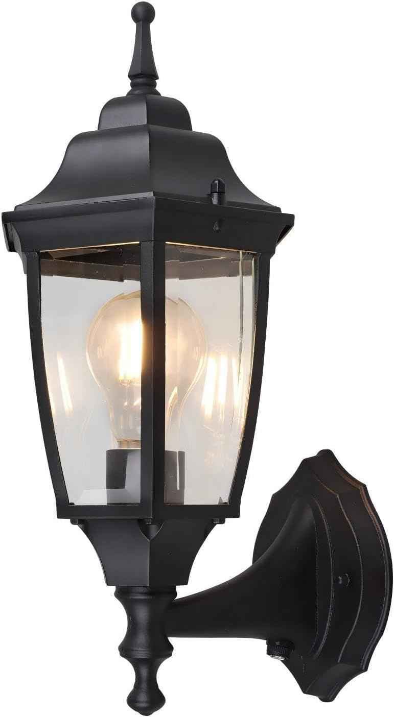 Dusk to Dawn Outdoor Light Fixture, E26 Outdoor Porch Light | Aluminum & Glass Photocell-Controlled Outdoor Wall Light E26 60W max, IP65 Waterproof ETL UL CSA Listed Wall Lantern, Black