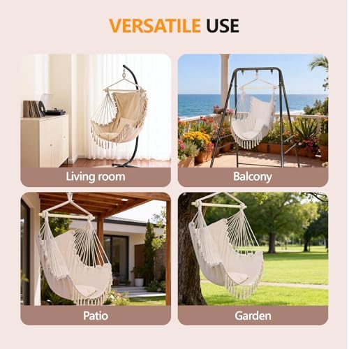 ONCLOUD Hammock Chair with Steel Spreader Bar (Beige w/Tassels)