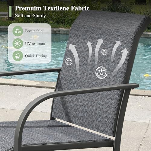 5 Pieces Outdoor Dining Set, Stackable Textilene Paito Chairs & 37.8" Square Dining Table with Umbrella Hole and Shelf, Patio Dining Set for Backyard, Deck, Garden, Grey & Black
