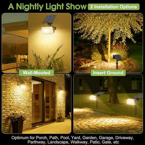 WENATY 102 LED Solar Spot Lights Outdoor Waterproof IP65, Adjustable Landscape Spotlights, [8 Pack/4 Modes] Auto On/Off Solar Powered Flood Lights for Outside Yard Garden Wall Pathway (Warm White)