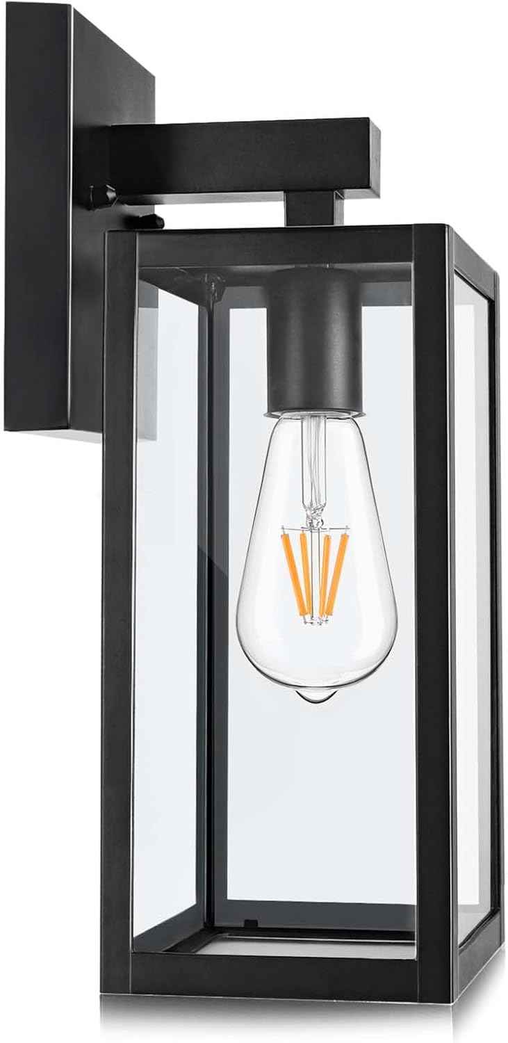 MAXvolador Outdoor Wall Light Fixture, Exterior Waterproof Wall Lantern | Porch Wall Sconce Black, Anti-Rust, E26 Socket, Clear Glass, Outside Wall Mount Light, Front Door Lighting for Patio Garage