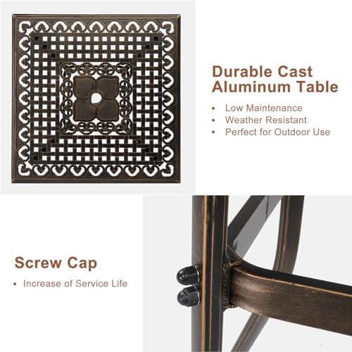 Outdoor Bar Height Patio Table, All-Weather Cast Aluminum Square Bistro Table with 2" Umbrella Hole for Porch, Balcony, Backyard & Garden, Antique Bronze
