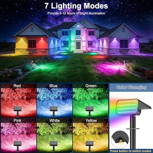LANSOW 12 Pack Solar Spot Lights Outdoor Color Changing, 7 Modes Waterproof Solar Christmas Landscape Spotlights, LED Solar Powered Flood Lights for Yard Garden Pathway Outside Halloween, Auto ON/Off