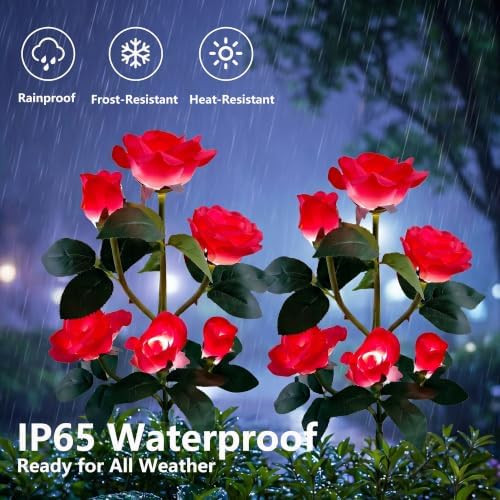 Solar Garden Lights Outdoor, 2 Pack Realistic Rose Flower Stake