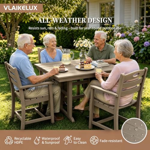 Outdoor Patio Dining Square Table and Armchair 5 Piece Set, Brown