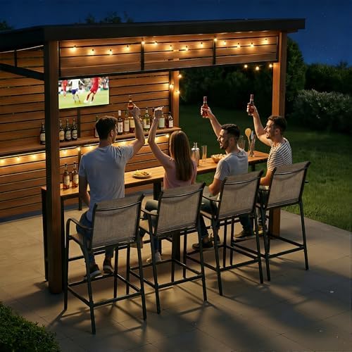 Crestlive 28.7" Outdoor Bar Stools Set of 4, 500 lb Mesh Patio Bar Chairs