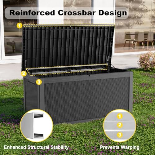 320 Gallon Outdoor Storage Box,Waterproof Patio Organizer, Black