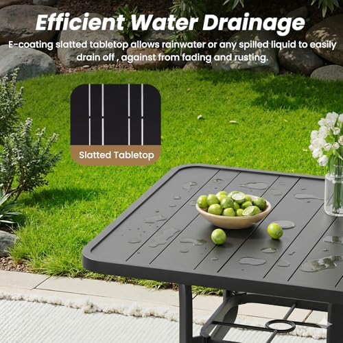 Soohow Patio Dining Table 35"x35", Square Outdoor Dining Table with 1.57" Umbrella Hole, Metal Outdoor Furniture for Patio, Graden, Backyard and Poolside, Weather-Resistant