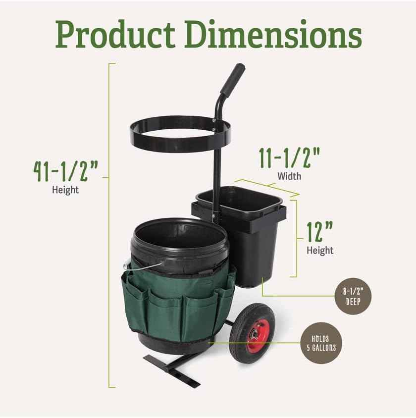 Gardener's Supply Company Heavy Duty Mobile Tool Storage Caddy | All in One Easy-Roll Garden Utility Cart Carrier, Includes 5-gallon Bucket, Fabric Organizer with Multiple Pockets