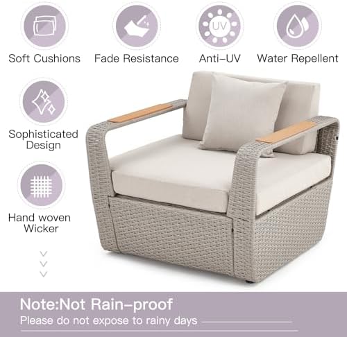 HOMREST Patio Furniture Set, Oversized 7-Seat Outdoor Sectional with Ottoman and Coffee Table, Wicker Rattan Patio Sofa Set with 5" Thick Removable Cushions for Garden, Porch, Backyard, Light Gray