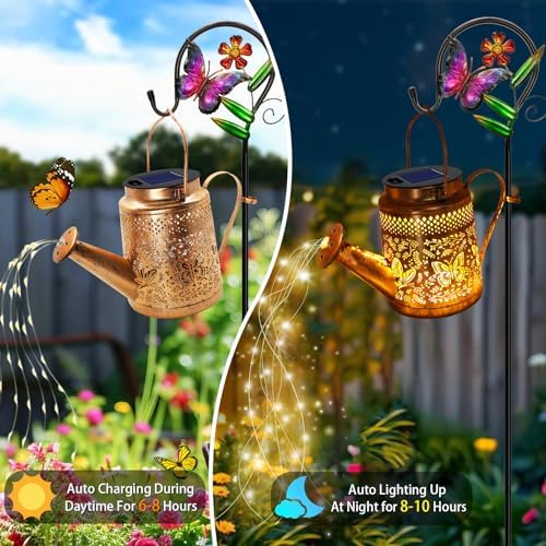 2 Pack Big Solar Butterfly Watering Can Lights, Gift For Mom Grandma
