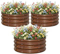 SnugNiture 3 Pcs 2x2x1ft Round Galvanized Raised Garden Bed Kit Outdoor, Metal Planter Box for Planting Plants Vegetables, Brown