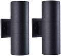 mirrea 12" Modern Outdoor Porch Light in 2 Lights, Matte Black, 2 Pack | Aluminum cylinder exterior fixtures, tempered glass cover, waterproof wall sconce for long-lasting outdoor performance