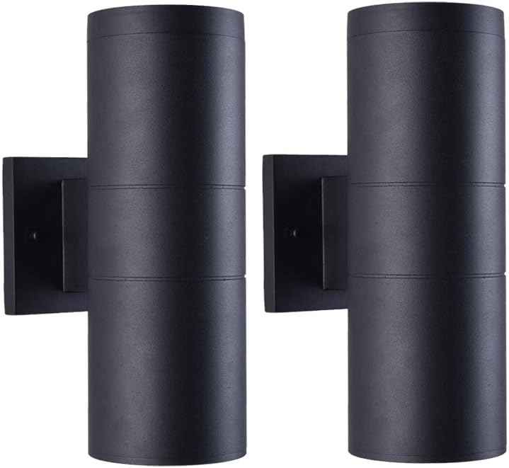 mirrea 12" Modern Outdoor Porch Light in 2 Lights, Matte Black, 2 Pack | Aluminum cylinder exterior fixtures, tempered glass cover, waterproof wall sconce for long-lasting outdoor performance
