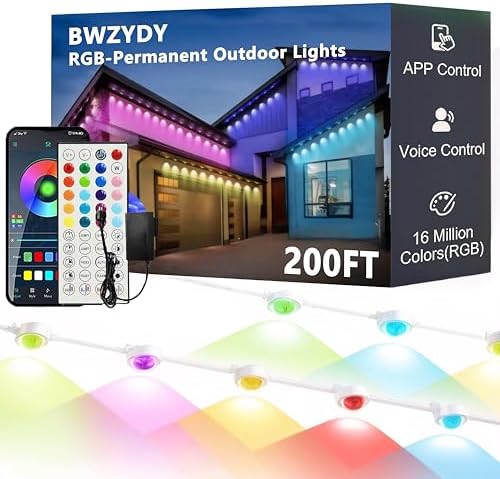 Permanent Outdoor RGB Lights,Waterproof Smart LED Eaves Lights with App/Remote Control,DIY IP67 Waterproof for Christmas and All Holiday Decor,House Roof and Garden Lighting (200FT)