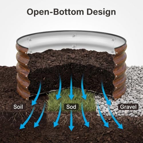 SnugNiture 3 Pcs 2x2x1ft Round Galvanized Raised Garden Bed Kit Outdoor, Metal Planter Box for Planting Plants Vegetables, Brown