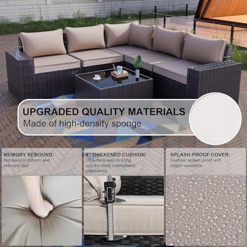 Kullavik 6PCS Outdoor Patio Furniture Set PE Wicker Rattan Sectional Sofa