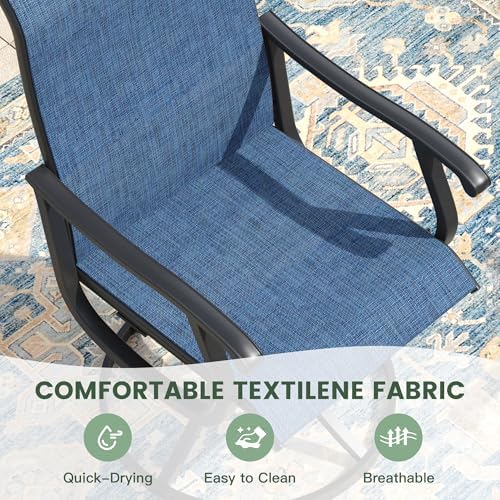 Outdoor Dining Set for 2, 28" Metal Square Outdoor Dining Table and Sling Patio Swivel Chairs, 3 Pieces Patio Table and Chairs Set for Garden Backyard, Dark Blue and Black