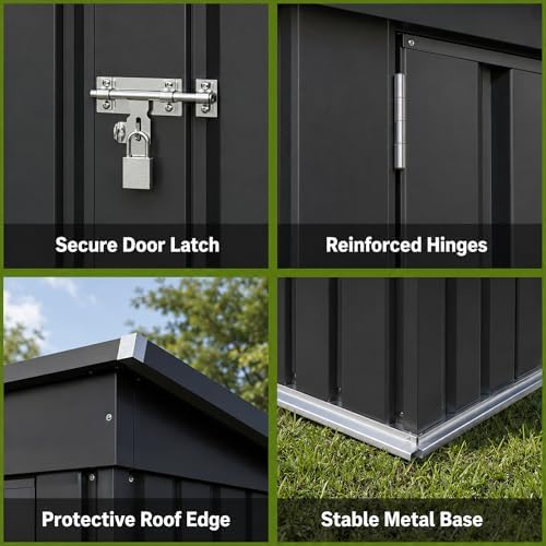 5x3 FT Outdoor Storage Shed, Metal Tool Shed with Sloping Roof and Lockable Door, Waterproof Garden Shed for Backyard, Patio, Lawn and Outdoor Storage, Black