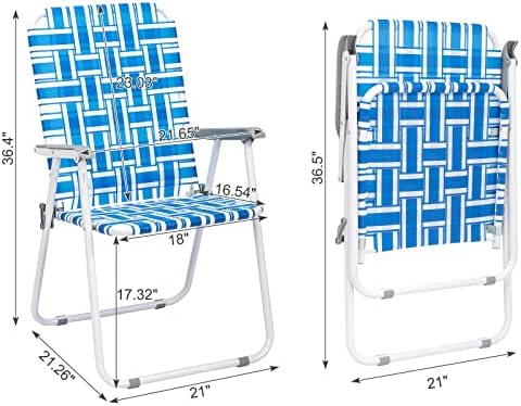 Patio Lawn Webbed Folding Chairs Set of 2, Outdoor Beach Portable Lawn Chair Camping Chair Beach Chair for Yard, Garden Dining (Blue)