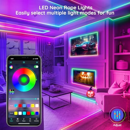 FBZ 200Ft Led Rope Lights, Flexible Neon Lights Control with App/Remote, Multiple Modes, IP65 Outdoor RGB Waterproof, Music Sync Gaming Light Strip for Bedroom Decor