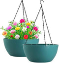 WOUSIWER 13 inch 2 Pack Large Hanging Planters for Indoor Outdoor Plants with Drainage Holes and Chain, Round Hanging Flower Pots for Garden Home Porch Decor, Myrtle Green