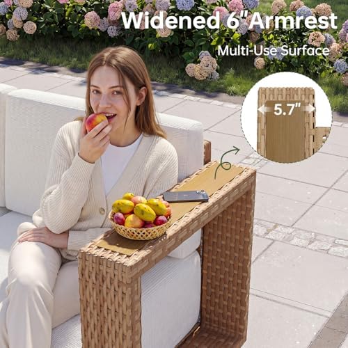 Aoxun Patio Furniture Set, 6 Piece Outdoor Wicker Sofa, Yellow/Beige