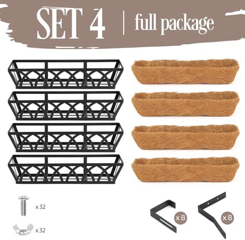 4 Pack 32IN Window Box Planter Basket w/Adjustable Brackets (S1)