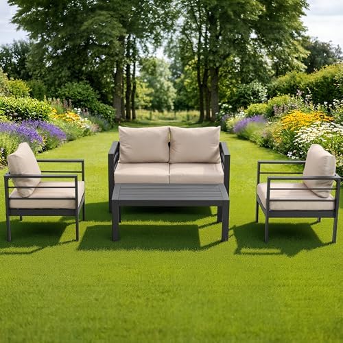 Metal Outdoor Coffee Table, Rectangle Patio Coffee Table, All-Weather Coffee Side Table for Balcony, Poolside, Deck, Garden, Dark Grey