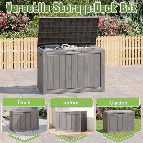 Outdoor Storage Waterproof Deck Box for Patio (45 Gallon, Grey)