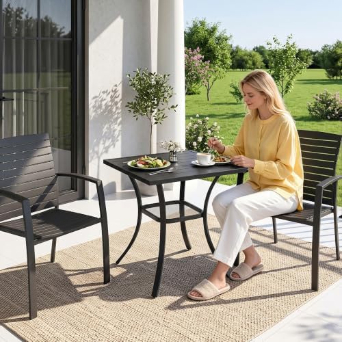 Small Outdoor Dining Table, 27.5" Patio Square Coffee Table, Black