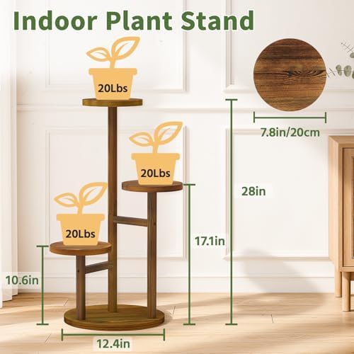 LASZOLA Wood Small Plant Stand Table Tall for Indoor Corner, 3 Tier Brown