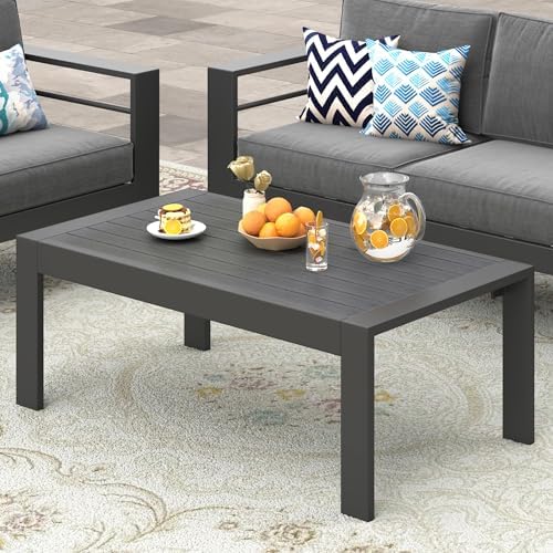 Wisteria Lane Aluminum Outdoor Patio Furniture Coffee Table, All-Weather Outdoor Metal Coffee Table, Modern Rectangle Coffee Table for Balcony, Garden, Dark Grey