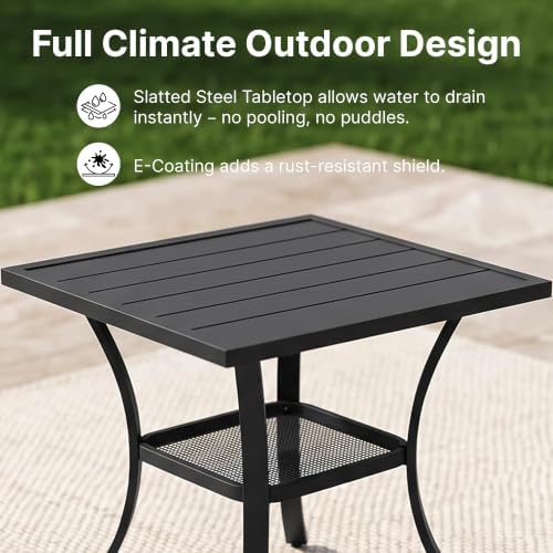 Small Outdoor Dining Table, 27.5" Patio Square Coffee Table, Black