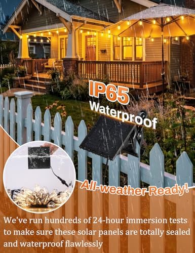 Brightever 36FT Solar String Lights Outdoor Waterproof with Remote, 12+1 Shatterproof ST38 LED Bulbs, Warm White & 3 Lighting Modes, Dimmable Outdoor Solar Lights for Patio, Camping, Party