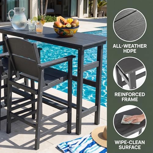 Outdoor Bar Table, HDPE Patio Pub Table, Weather-Resistant Tall Console Table for Backyard, Balcony & Garden, Durable All-Weather High Top Table, Easy Maintenance,Grey