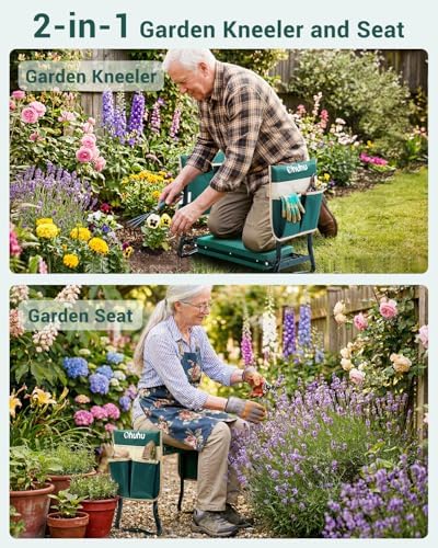 Ohuhu Garden Kneeler and Seat 8" Wider Pad Heavy Duty 2-in-1 Foldable Stool