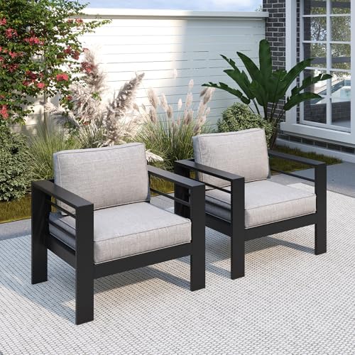 Solaste Aluminum Outdoor Patio Chairs Set of 2, Light Grey Patio Sofa