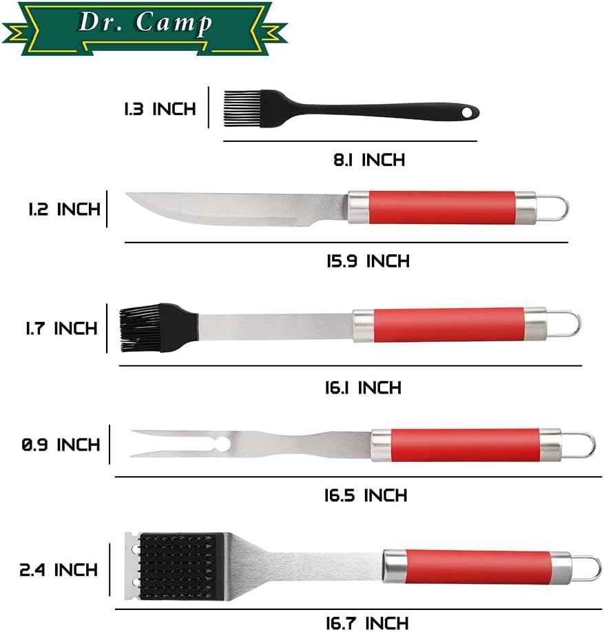 Dr. Camp 5 Piece Grill Accessories Grill Tools Set Heavy Duty Stainless Steel Grilling Accessories for Outdoor Grill BBQ Utensils Set