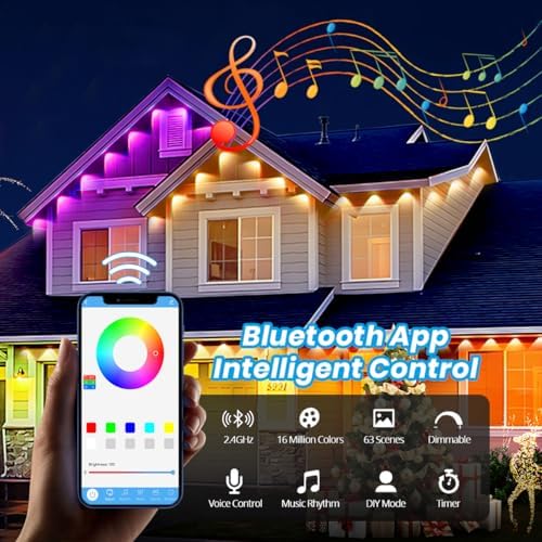 100FT Permanent Outdoor RGB Lights, LED Christmas Lights,IP67 Waterproof Light for House,Smart LED with App/Remote Control for Outdoor Decor,Garden Decor,Party,Holiday