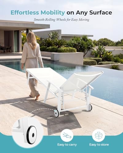 Ciokea Outdoor Lounge Chair with Pillow, 5-Position Aluminum Chaise