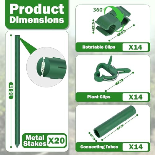 Garden Stakes 20 Pack, 16 Inch Plastic Coated Metal Plant Support