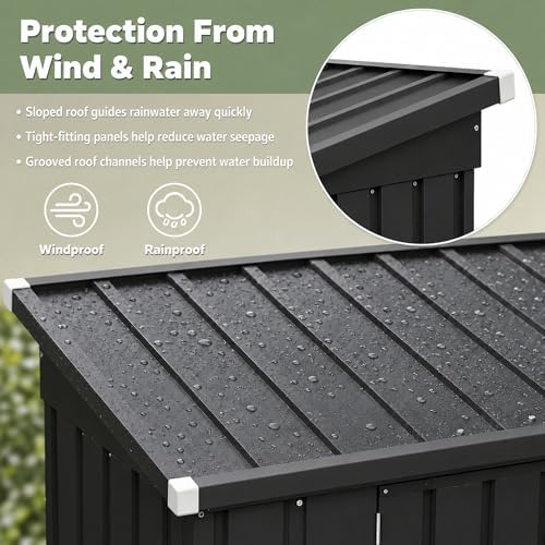 5x3 FT Outdoor Storage Shed, Metal Tool Shed with Sloping Roof and Lockable Door, Waterproof Garden Shed for Backyard, Patio, Lawn and Outdoor Storage, Black