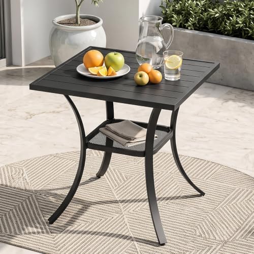 Small Outdoor Dining Table, 27.5" Patio Square Coffee Table, Black