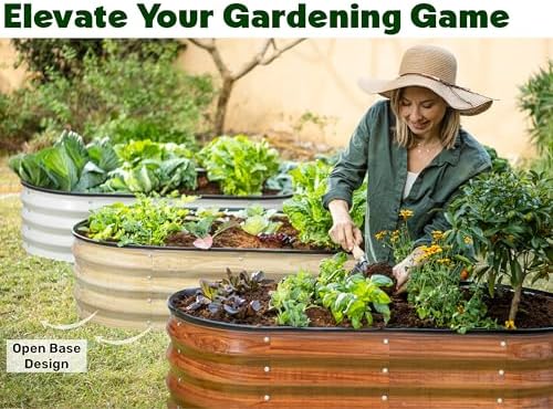 Plant & Plot Galvanized Raised Garden Beds Outdoor // 4×2×1 ft (2-Pack) Planter Raised Beds for Gardening, Vegetables, Flowers (Dark Wood Grain) // Large Metal Garden Box